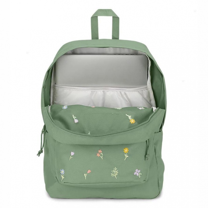 JanSport EMBROIDERED BLOSSOM BUNDLE Laptop Rugzak Rugzakken Groen | NLZDE14210