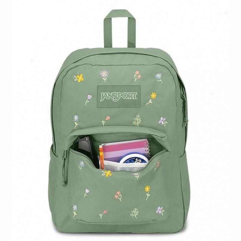 JanSport EMBROIDERED BLOSSOM BUNDLE Laptop Rugzak Rugzakken Groen | NLZDE14210